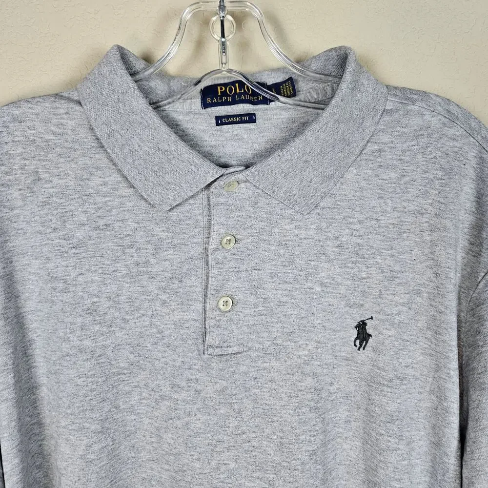 Polo Ralph Lauren Men L Polo Shirt Classic Fit Interlock Pony Gray Casual Cotton